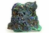 Sparkling Azurite Crystals on Fibrous Malachite - China #274671-1